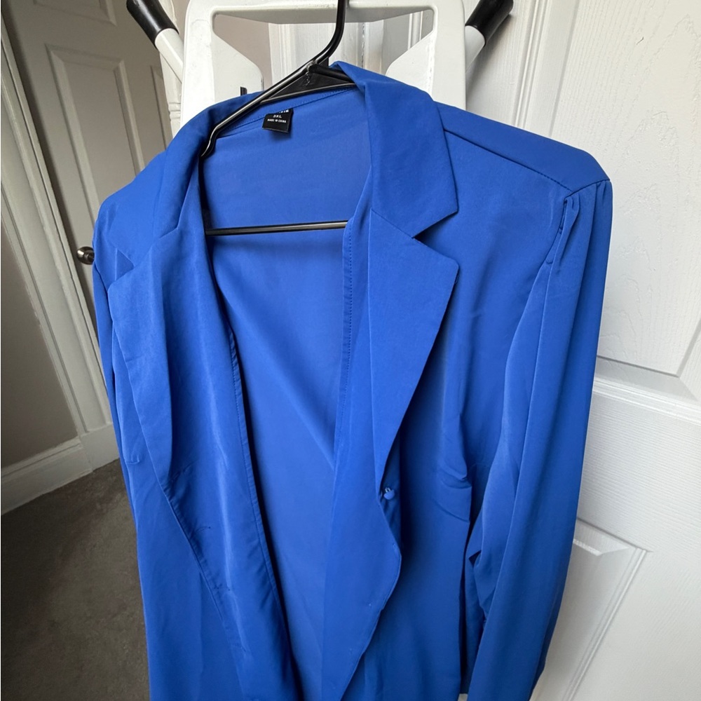 3X SHEIN Curve Workwear Blue Button Down Shirt Blouse